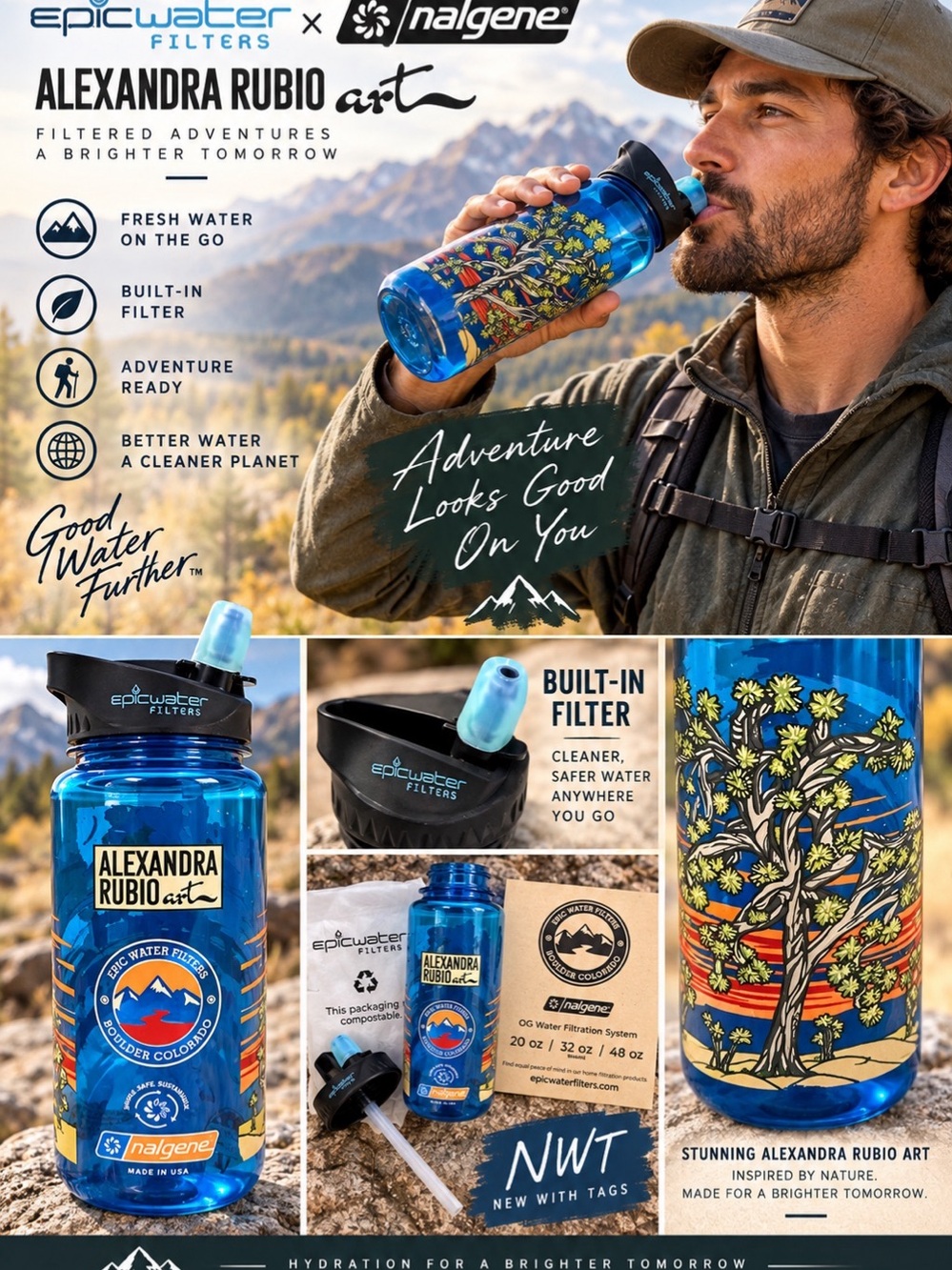 Epic Water Filters x Nalgene Alexandra Rubio Art - NWT 💧